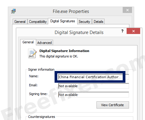 Screenshot of the China Financial Certification Authority Co.Ltd certificate